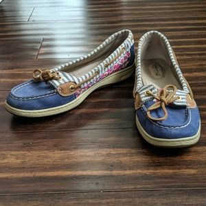 Sperry Topsider Blue Floral Boat Shoes Sz 9